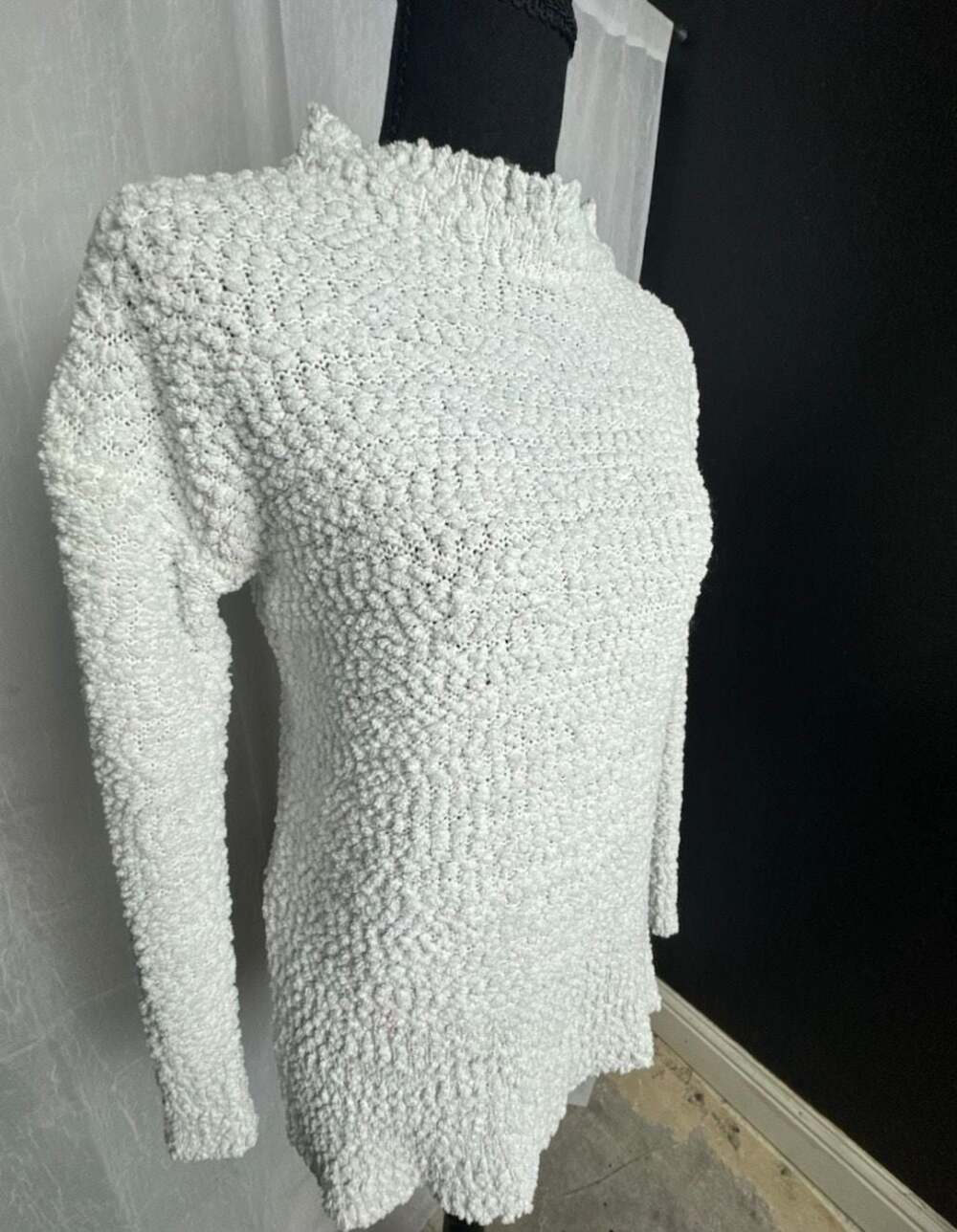 MEROKEETY White Popcorn Knit Mock Neck Tunic Sweater Size S - Picture 3 of 7